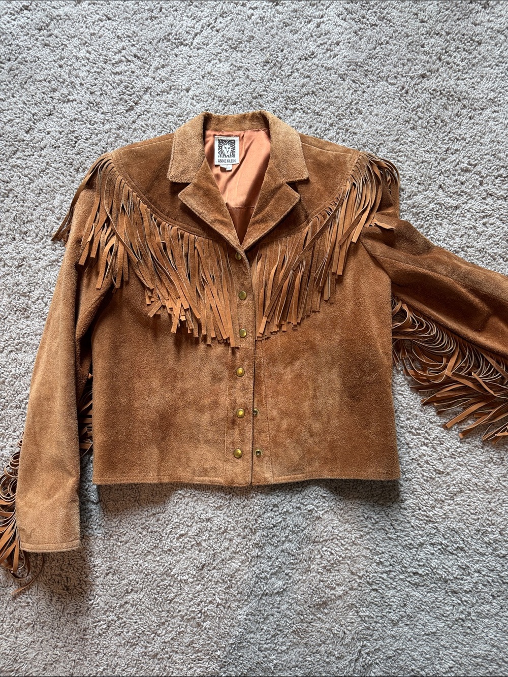 Vintage Union Made Anne Klein Camel Western Suede Fringe Jacket Size 6 - Picture 2 of 11